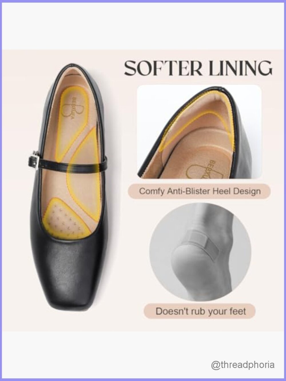 Women's Square Toe Mary Jane Ballet Flats with Adjustable Strap Slip On Work - Picture 5 of 7